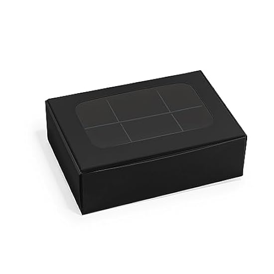 Modsy Baking Mini Truffle Boxes - Black | VERY SMALL for 6 Treats - Window and Dividers | 5 x 3.5 x 1.57 Inches | Pack of 100 734236835