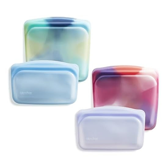 Stasher Reusable Silicone Storage Bag, Food Storage Container, Microwave and Dishwasher Safe, Leak-free, Bundle 4-Pack, Tie Dye 569374232