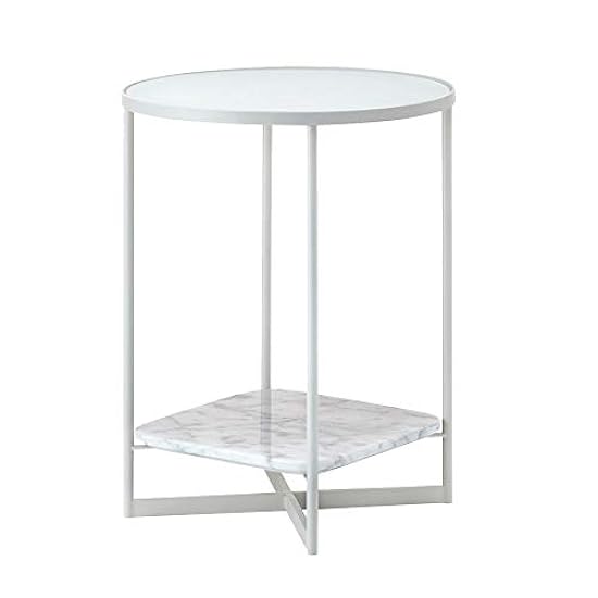 Escritorios WFF Round Glass Side Table, Wrought Iron Marble Sofa Table, Bedside Table -36.5cm36.5cm47.5cm (Color : White) 316056550