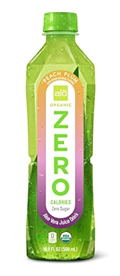ALO ORGANIC ZERO Aloe Vera Juice, Peach + Plum | 16.9 fl oz, Pack of 12 | Zero Calorie, Aloe Vera Sugar Free Plant-Based Drink 643482426