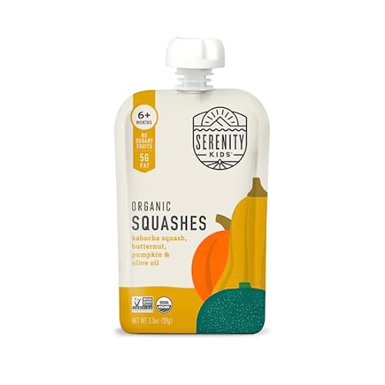 Serenity Kids 6+ Months USDA Organic Veggie Puree Baby Food Pouches | No Sugary Fruits or Added Sugar | Allergen Free | 3.5 Ounce BPA-Free Pouch | Squashes | 12 Count 705753188