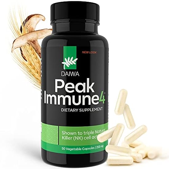 Daiwa PeakImmune4 - Natural Immune Support Supplement with RBAC Rice Bran and Mycelia Extract from Shiitake Mushrooms - Regular Strength 883442802