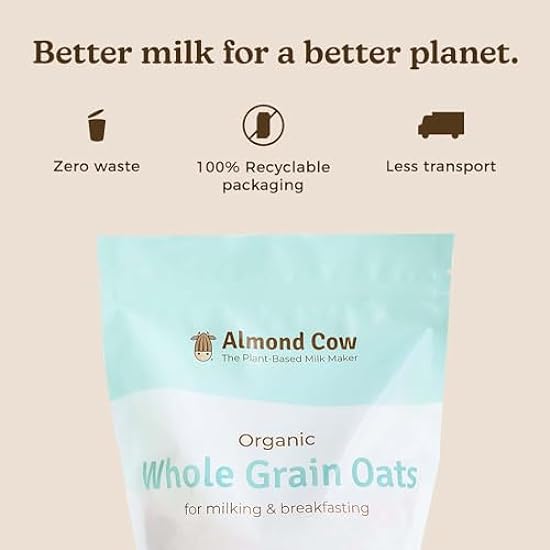 Almond Cow Organic Whole Grain Oats, Natural Organic Oatmeal Breakfast Foods, Unsweetened Oatmeal Bulk for Plant Based Milk Making, Vegan & Keto-Friendly, Non-GMO and Gluten-Free, 3 Pound (Pack of 10) 998437559
