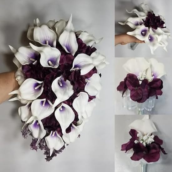 Eggplant White Hydrangea Calla Lily Bridal Wedding Bouq