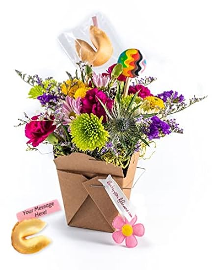 Pride Fresh Cut Live Flowers Arranged in a Takeout Container with Your Personal Message Tucked Inside a Fortune Cookie 390511677