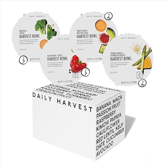Daily Harvest - New Mom Box (12 Pack), Orgnic Frozen Smoothies(4), Harvest Bowls(2), Breakfast Oat Bowls(2), Lunch/Dinner Burrito Bowl(2), Soup(1), Snack Bites(1), Gluten Free, Fruit+Vegetables, No Sugar Added, Vegan, Healthy Snack Drinks+Meals 769906987