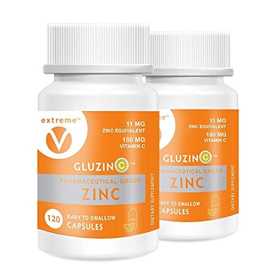 GluzinC Daily Immunity Boost Lower dose for Zinc Sensitivity 11MG Pharmaceutical Grade Zinc Plus 180MG Vitamin C – (2 Bottles, 240 Vegetarian Capsules) 754016265