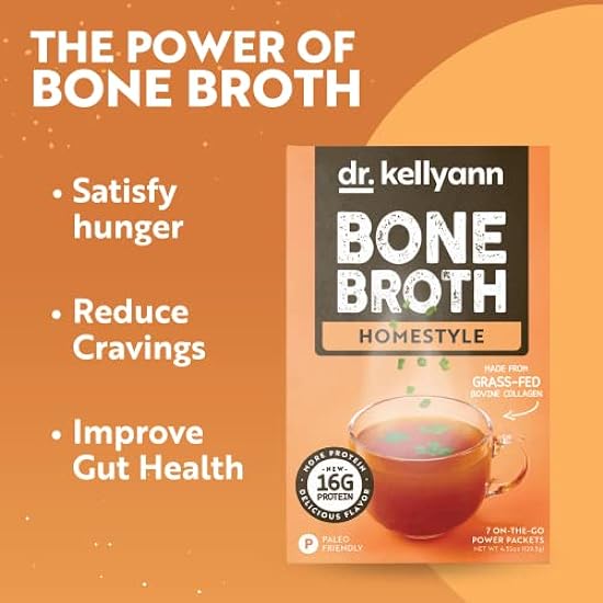 Dr. Kellyann Bone Broth Collagen Powder Packets (7 Servings, 1 Box), 16g Protein/Serving, 100% Grass-Fed Hydrolyzed Collagen Powder, Keto & Paleo Friendly 214151840