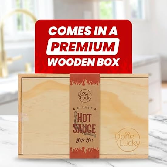 Hot Sauce Gift Set (6 Pack) - Hot Sauce Variety Pack in Premium Wooden Box - Great Gift for Birthday, Father´s Day, Christmas for Him, Her, Dad, Mom, Men - Unique Hot Sauce Gift Set (Set of 6) 221351564