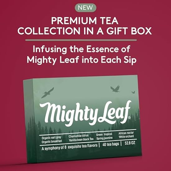 Mighty-Leaf Tea Bags Sampler Assortment (40 Silk Bags) Organic (8 Flavors), Tropical, Chamomile Citrus, Earl Grey, Vanilla Bean, White Orchard, Breakfast, Spring Jasmine, African Nectar, Tea Giftbox 260792966