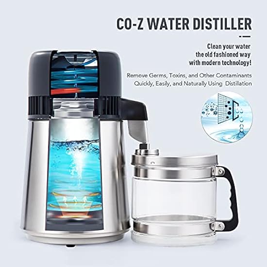 CO-Z Water Distiller 4L Distilled Water Maker with Glass Pot, Brushed 304 Stainless Steel Home Countertop Distiller Water Machine, Distilling Water Purifier Distillers to Make Clean Water 586525296