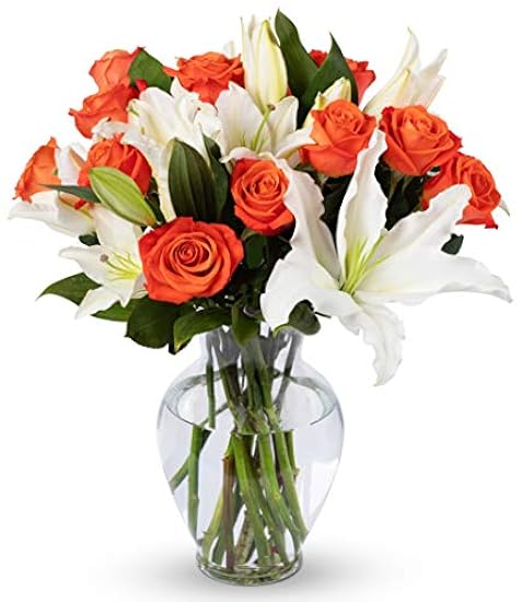 BENCHMARK BOUQUETS | Orange Rose and Lily Bouquet, Prime Delivery, Free Vase, Farm Direct Fresh Flowers, Gift for Anniversary, Birthday, Congratulations, Get Well, Home Décor, Sympathy, Thanksgiving 399895143