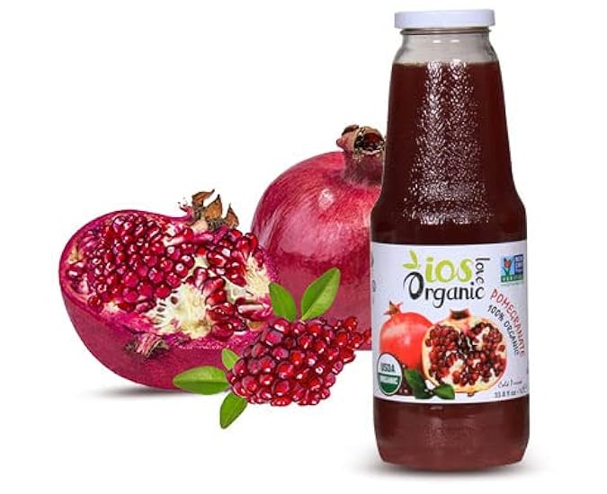IOS Love Organic Juice - USDA Organic Certified - Cold Pressed, No Added Sugar, No Water, No Artificial Colors, No Preservatives, No Flavors Added, No Gluten - 33.8 Fl Oz (Pomegranate, Pack of 6) 171581593