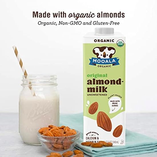 Mooala – Organic Almondmilk, Unsweetened, 32oz (Pack of 6) – Shelf-Stable, Non-Dairy, Gluten-Free, Vegan & Plant-Based Beverage with No Added Sugar (Unsweetened Original) 871654709