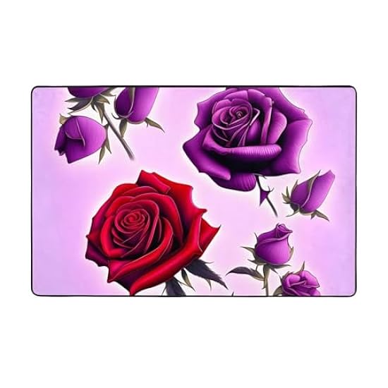 Flannel Carpet Red and Purple Roses Pattern 60 x 39 in Non-Slip, Durable Suitable for Living Room and Office Bedroom 975699147