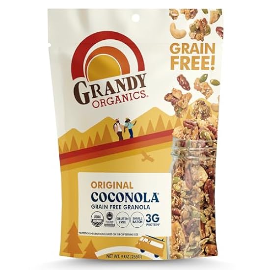 Grandy Organics Original Coconola Granola, Certified Organic Gluten Free Granola, Grain Free Granola, Original Flavor Coconola, Keto Certified and Paleo 9oz Each, Pack of 6 319753741