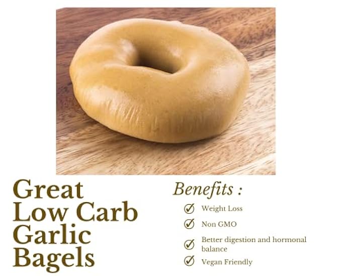 Great Low Carb Garlic Bagels| 12 Bags Vegan Friendly| Kosher| Served Fresh |Non GMO |Low carb diet | Perfect for breakfast 12oz per bag 6 bagels in each bag 501175952
