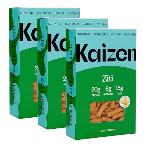 Kaizen Low Carb Keto Pasta Ziti - High Protein (20g), Gluten-Free, Keto-Friendly (6g Net), Plant-Based Lupini Noodles made w/High Fiber Lupin Flour - 8 ounces (Pack of 3) 818654810