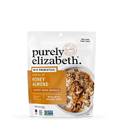 Purely Elizabeth Honey Almond + Probiotics Ancient Grain Granola, Gluten Free & Non-GMO, 8 Ounce 887534342