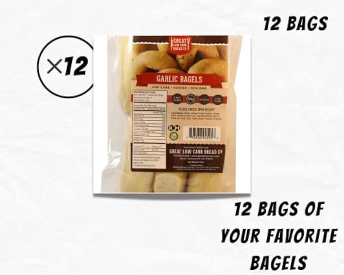 Great Low Carb Garlic Bagels| 12 Bags Vegan Friendly| Kosher| Served Fresh |Non GMO |Low carb diet | Perfect for breakfast 12oz per bag 6 bagels in each bag 501175952