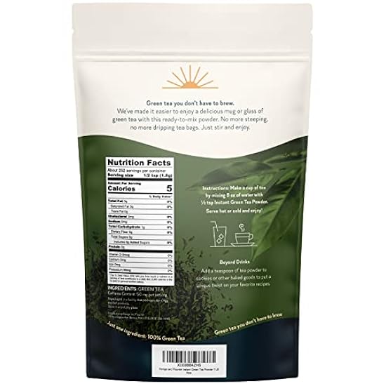 Forage & Flourish - Instant Green Tea Powder - Just One Ingredient - Unsweetened Drink Powder - Great Hot or Cold - Add to Smoothies or Baked Goods - 1 lb 319797331