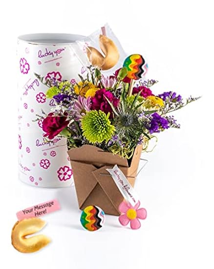 Pride Fresh Cut Live Flowers Arranged in a Takeout Container with Your Personal Message Tucked Inside a Fortune Cookie 390511677