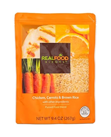 Real Food Blends Chicken, Carrots & Brown Rice - Pureed Food Meal for Feeding Tubes, 9.4 oz Pouch (Pack of 12 Pouches) 561977374