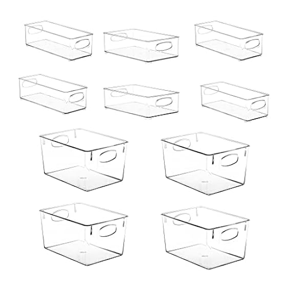 Sorbus Clear Plastic Fridge Organizer Bins, Versatile Kitchen, Cabinet, Food Pantry, Bathroom, Refrigerator Organization & Storage, Set of 10 Container Holders with Handles (4 Large 2 Medium 4 Small) 151986204
