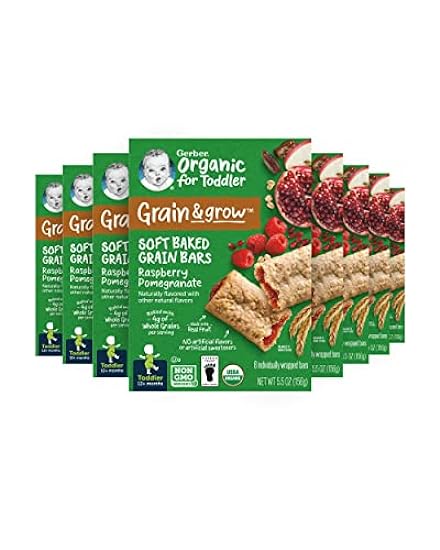 Gerber Snacks for Toddler Organic Soft Baked Grain Bars, Grain & Grow, Raspberry Pomegranate, 5.5 Ounce (Pack of 8) 167307279
