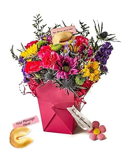 Pretty In Pink Fresh Cut Live Flowers Arranged in a Takeout Container with your Personal Message Tucked Inside a Fortune Cookie 430793778