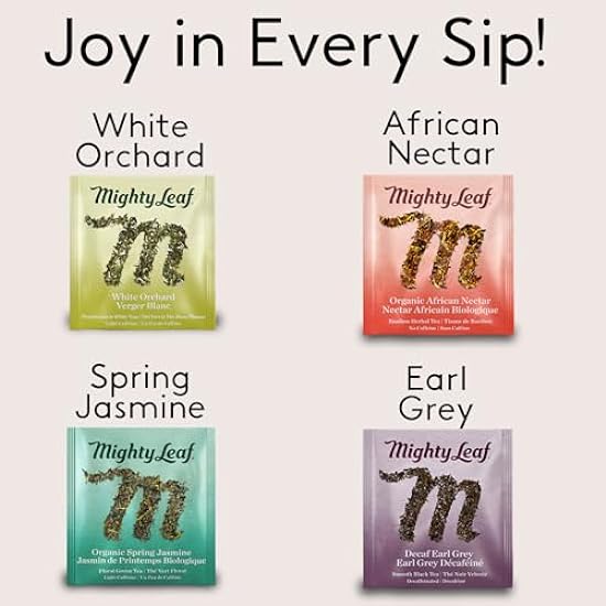 Mighty-Leaf Tea Bags Sampler Assortment (40 Silk Bags) Organic (8 Flavors), Tropical, Chamomile Citrus, Earl Grey, Vanilla Bean, White Orchard, Breakfast, Spring Jasmine, African Nectar, Tea Giftbox 260792966