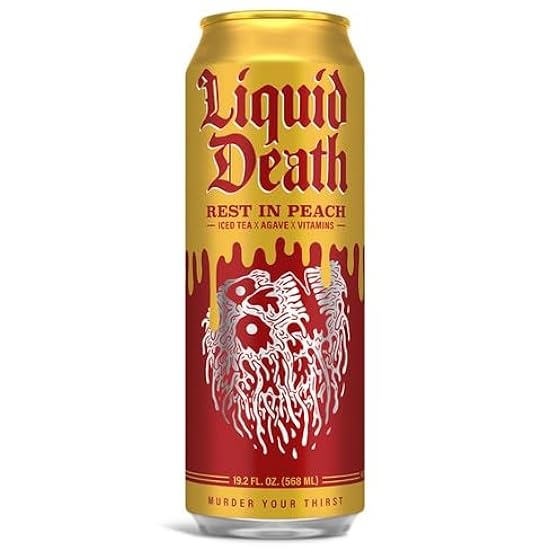 Liquid Death REST IN PEACH (Pack of 16 Cans) (3/4ths of a Case) Naturally Flavored Iced Tea Agave Vitamins 19.2oz Can 20 Cal Per Serving (Includes 16 Individual PEACH19.2oz Cans) 624484201