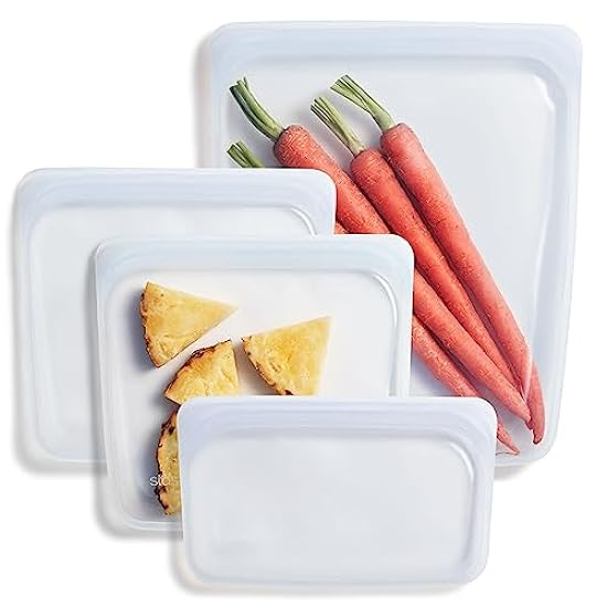 Stasher Reusable Silicone Storage Bag, Food Storage Container, Microwave and Dishwasher Safe, Leak-free, Bundle 4-Pack Small, Clear 528872436