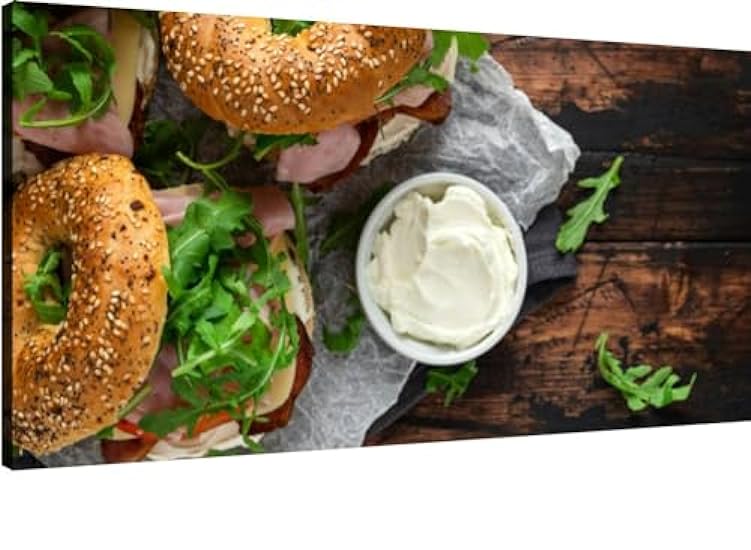 Canvas Wall Art for Living Room Bedroom Fresh Bagels Sandwiches cream cheese bacon tomato and green wild Big Large Wall Art Decor Framed Painting Wall Pictures Prints Artwork Office 556849371
