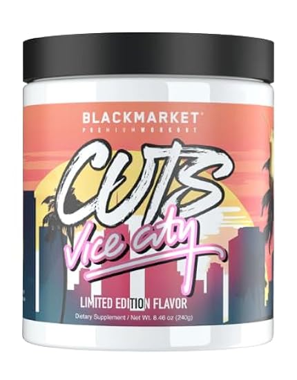 Black Market Labs Cuts Pre Workout Limited Edition VICE CITY - Flavored Energy Powdered Drink for Men & Women, Creatine Free 604849473