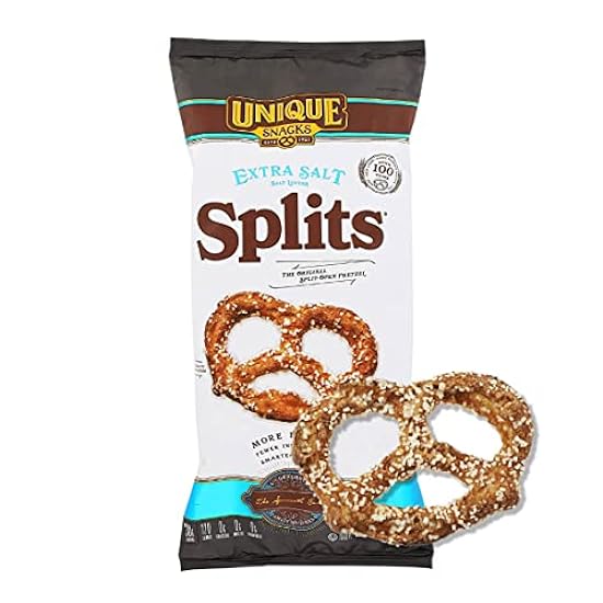 Unique Snacks Extra Salt Splits Pretzels, Original Split-Open Pretzels, Delicious Homestyle Baked Snack Bag, OU Kosher, and Non-GMO Food, No Artificial Flavor, 11 Oz. Bag, Pack of 12 476690098