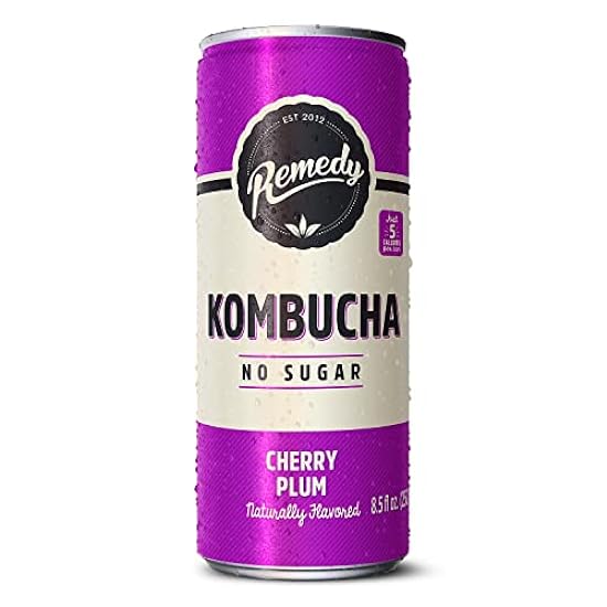 Remedy Kombucha Tea Organic Drink - Sugar Free, Keto, Vegan, Non-GMO, Gluten Free & Low Calorie - Sparkling Live Beverage w/Gut Health & Probiotic Like Benefits - Cherry Plum - 8.5 Fl Oz Can, 24-Pack 588230793