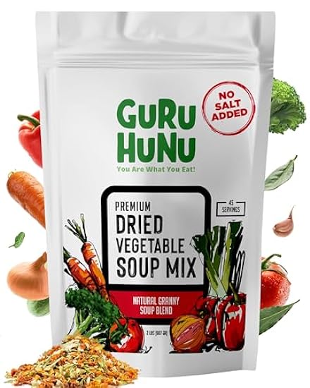 GURU HUNU Dehydrated Vegetables, Premium Soup Mix, Dried Vegetables For Soup, Dehydrated Freeze Dried Bulk Dehydrated Veggie Blend For Ramen Emergency and Camp Food Supply No Salt (2lb) 161663402