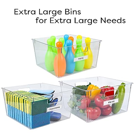 Ezee space Clear Plastic Storage Bins - 3 Pack Large Acrylic Storage Containers for Kitchen, Home, Office and Bathroom - 12X9X7 Freezer and Pantry bins for organizing 64238557