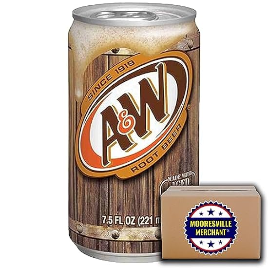 A&W Root Beer Soda, 7.5 fl oz, 18 Mini Cans with Moores