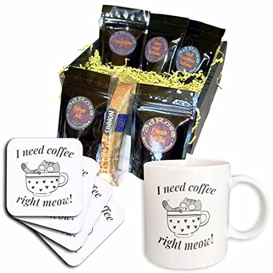3dRose I Need Coffee Right MEOW - Coffee Gift Baskets (