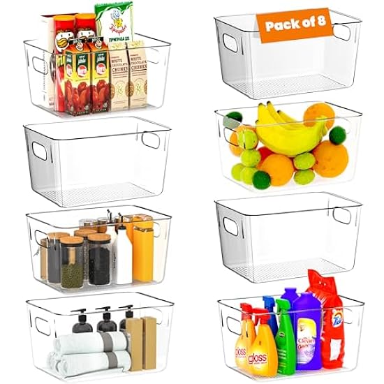 ClearStorage Clear Plastic Storage Bins, 8 Pack Pantry Organizers and Storage with Handle, Pantry Storage for Fridge, Freezer, Kitchen Cabinet, Pantry Organization and Storage, BPA Free (11x8x6 ) 323650900