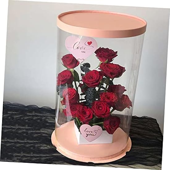 BESTOYARD 3 Pcs Round Hug Bucket Floral Decor Goodie Bag Favors Cake Toppers Flowers Bouquet Flower Bouquet Gift Bag Transparent Window Bag Valentine´s Day Gift Package Gift Container Rose 785791922