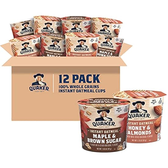 Quaker Instant Oatmeal Express Cups, Maple & Brown Sugar and Honey & Almond Variety Pack, 12 Count (Pack of 1) 673013111