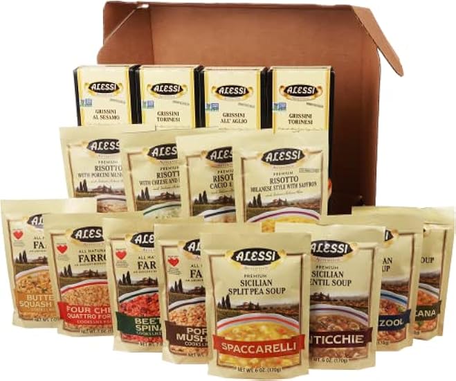 Alessi Taste of Italy Holiday Variety Gift Box, Sampler of Culturally Inspired Soups, Risottos, Farros and Premium Bread Sticks 267405777