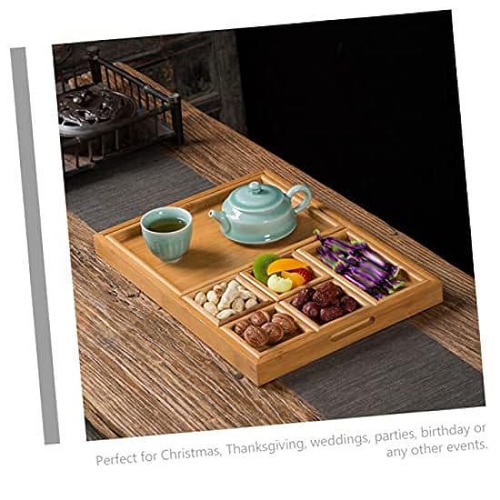 UPKOCH 1 Set Divided Dessert Tray Decorative Trays Wood Snack Tray Snack Plate Serving Dish Serving Trays for Party Candy Plate Serving Platter Make Tea Bamboo Rectangle Finishing Tray 700843308
