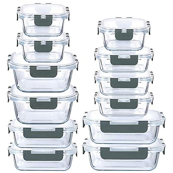 Glass Food Containers Storage Organizers for Kitchen Pantry | BPA Free | Leak Proof | Odor Proof | Stain Resistant | 12 Sets | Freezer and Oven Safe(Gray) 614934312