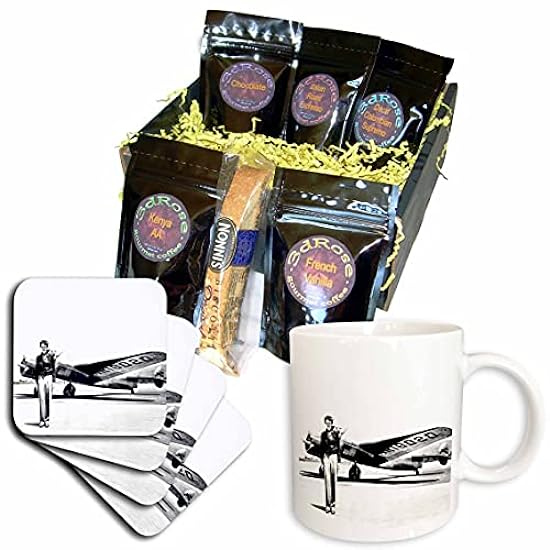 3dRose cgb_62531_1 Old Photo of Amelia Earhart with Lockheed Electra Model 10-Coffee Gift Basket, Multicolor 853418993