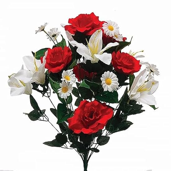Set of 4 Whites & Reds Roses, Lilies & Daisies Bouquet 