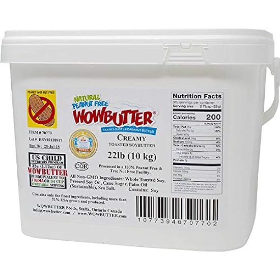 WOWBUTTER Creamy and Peanut Free Spread, 22 Pound -- 1 each. 170016127
